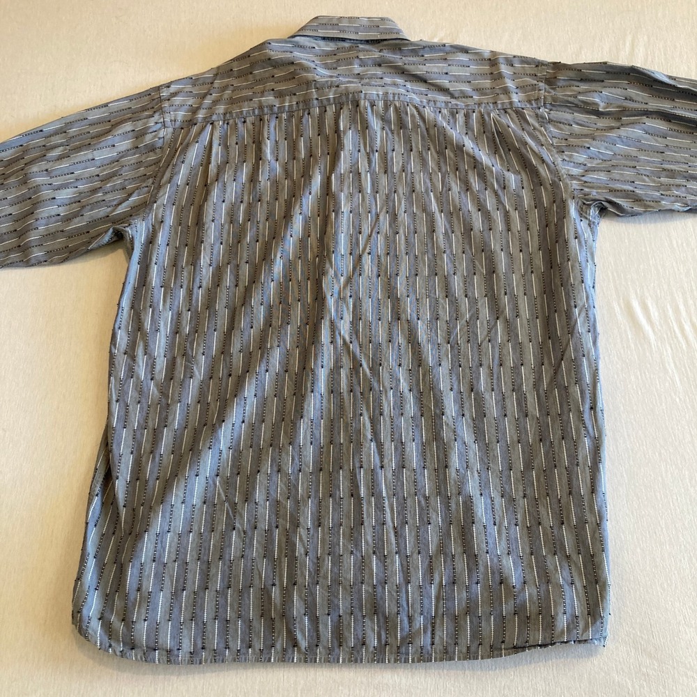 Johnston & Murphy‎ Shirt Mens Large Blue Gray Geometric Striped Dobby Cotton - Picture 11 of 13